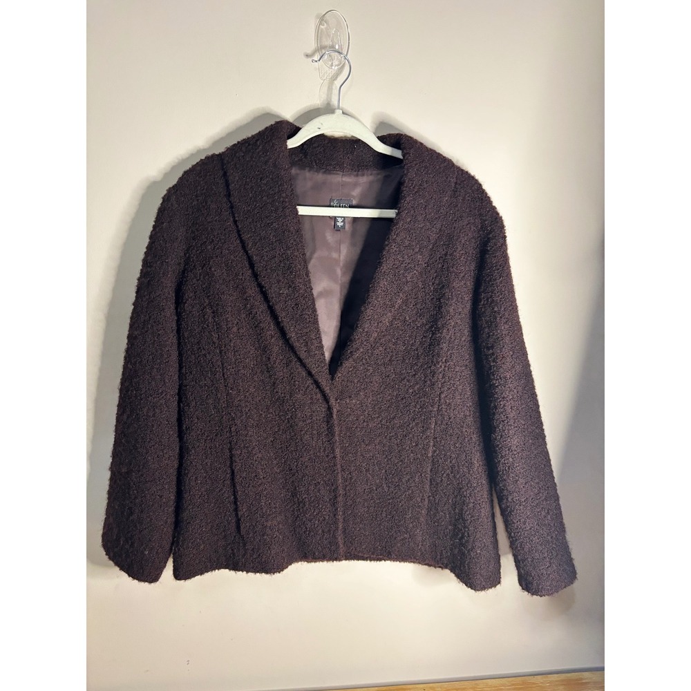 Eileen Fisher Textured Wool‎ Blend Jacket Wine Burg Shawl Collar L